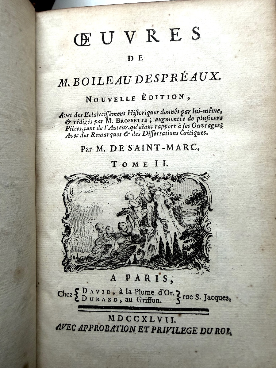 Oeuvres De M. Boileau Despréaux , Avec Des Eclaircissements De M. De Saint-marc . 5 Vol . In 8.-photo-2