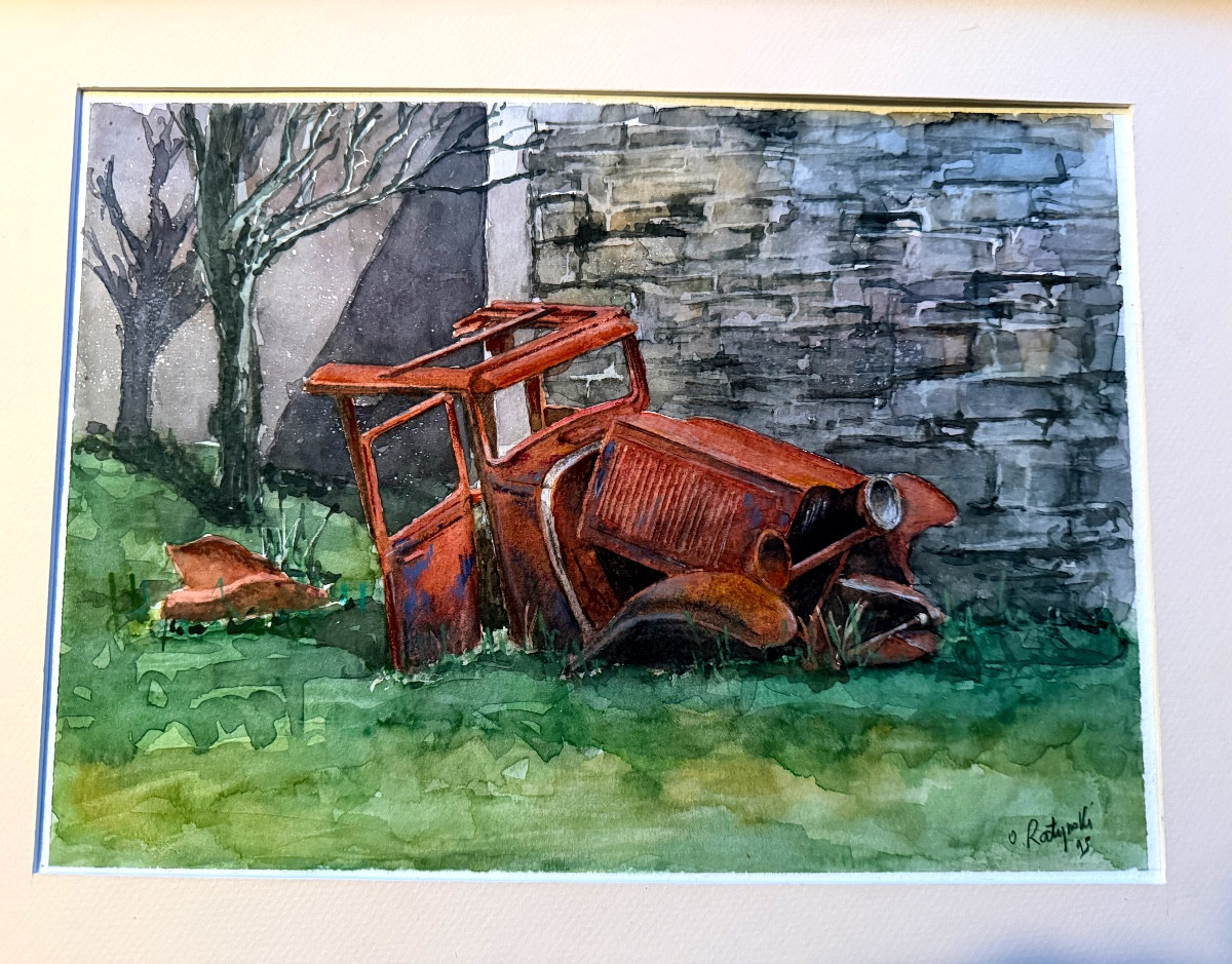 Originale belle Aquarelle  encadrée de O Ratyrolle des années "9O" : le vieux taco  abandonné -photo-2