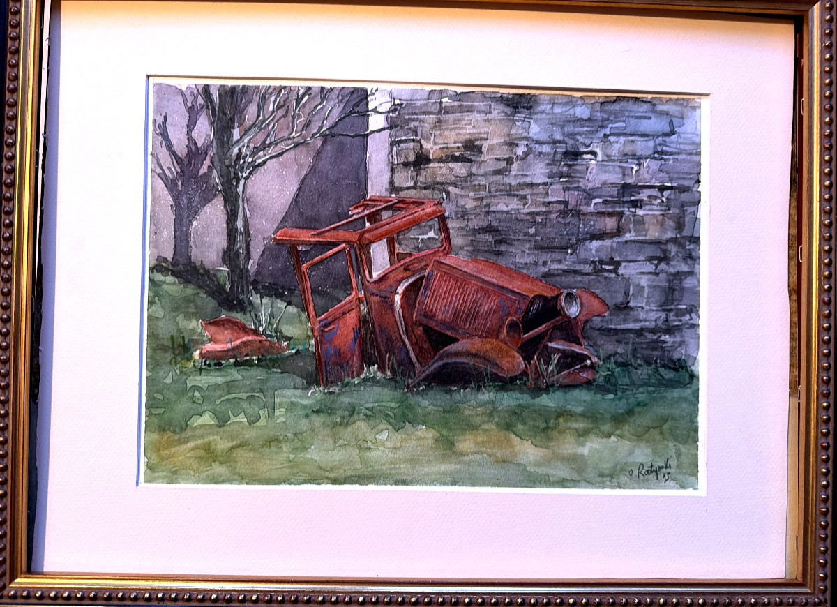 Originale belle Aquarelle  encadrée de O Ratyrolle des années "9O" : le vieux taco  abandonné -photo-7