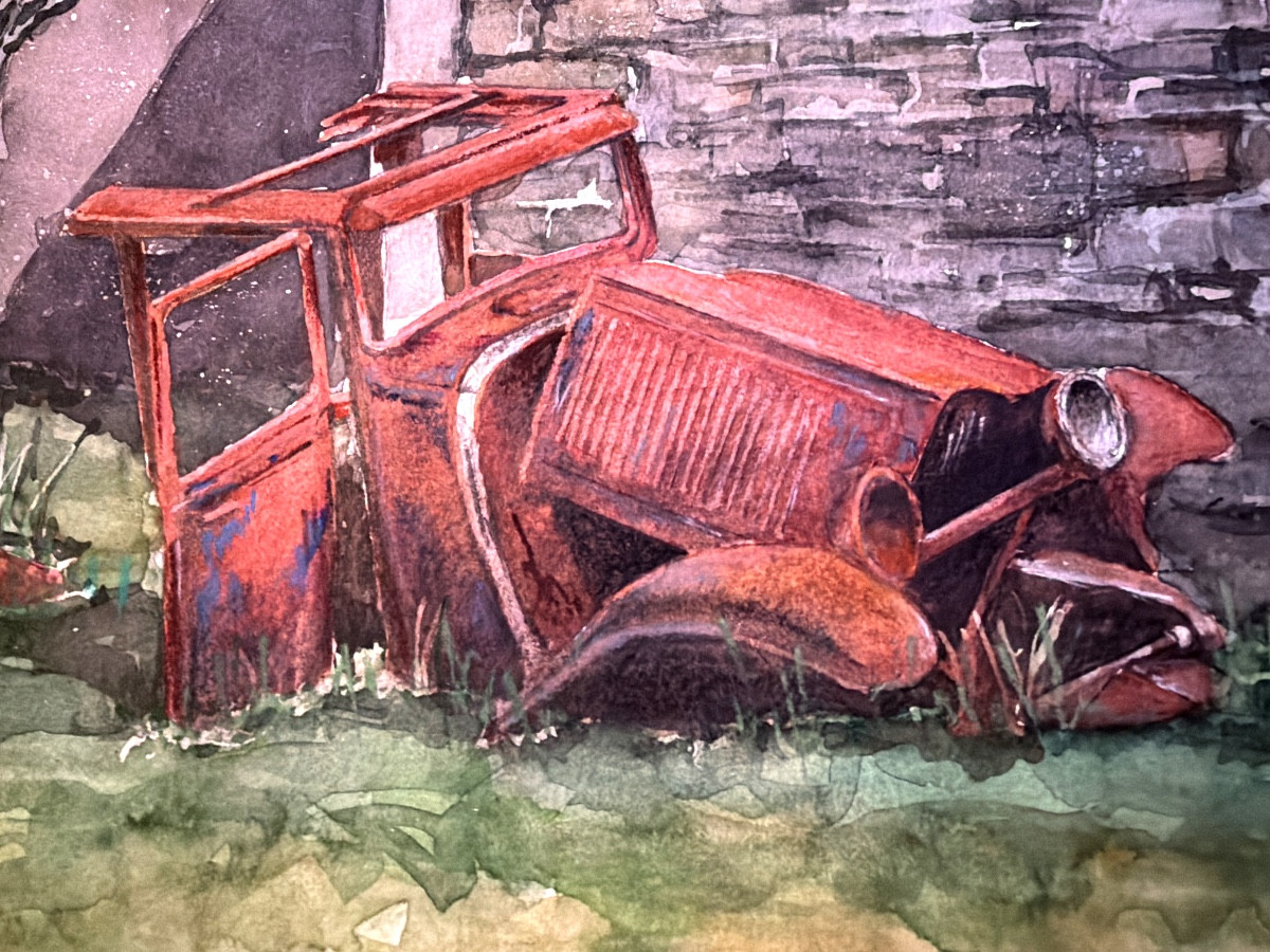 Originale belle Aquarelle  encadrée de O Ratyrolle des années "9O" : le vieux taco  abandonné -photo-8