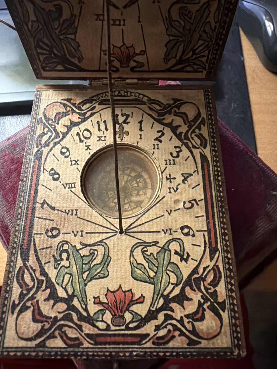 Compass Case With Sundial And Verticality Weight Decorated With Colorful Paper Motifs-photo-4