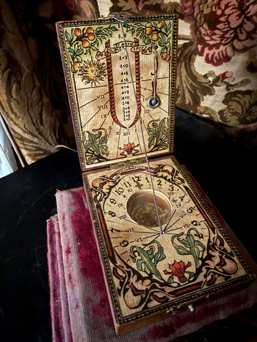 Compass Case With Sundial And Verticality Weight Decorated With Colorful Paper Motifs-photo-4