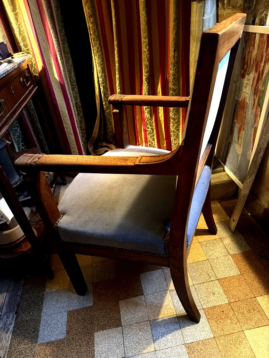 Elégant fauteuil style Directoire en merisier accotoirs droits en merisier et filets d'amarante-photo-2