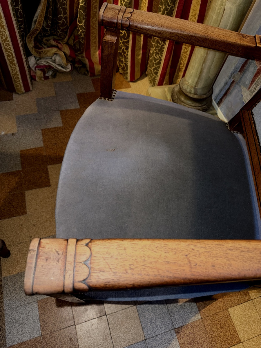 Elégant fauteuil style Directoire en merisier accotoirs droits en merisier et filets d'amarante-photo-3
