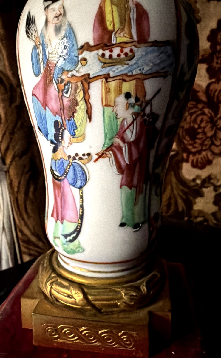 Charmant vase Chinois Canton décoré  Famille Verte décoré et monture Bronze doré Napoléon III-photo-3