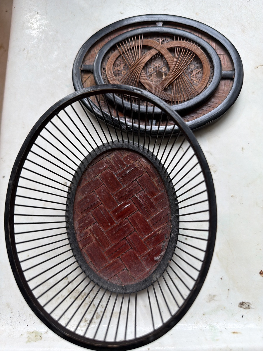 Asian Cricket Cage Lacquered Wood Covered With Fine Canework, Bars And Woven Bottom 19th Century-photo-8
