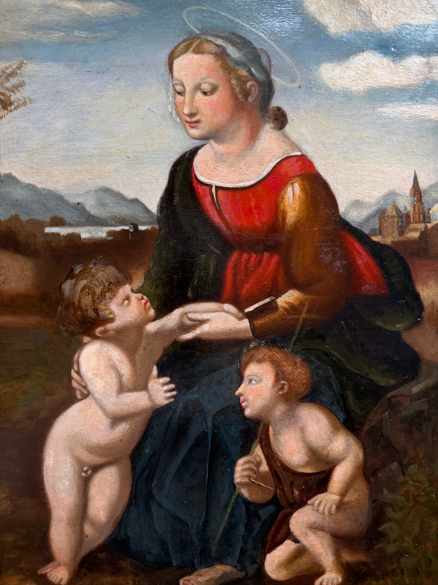  Décorative huile sur panneau , époque XIXème " Le Mariage de la Vierge" , par Raphael en 1504 -photo-2
