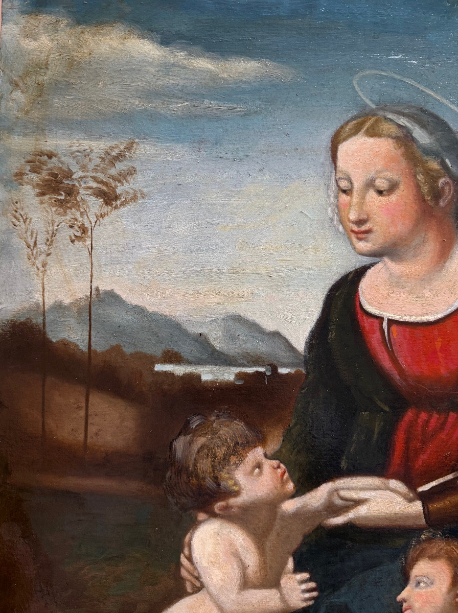  Décorative huile sur panneau , époque XIXème " Le Mariage de la Vierge" , par Raphael en 1504 -photo-3