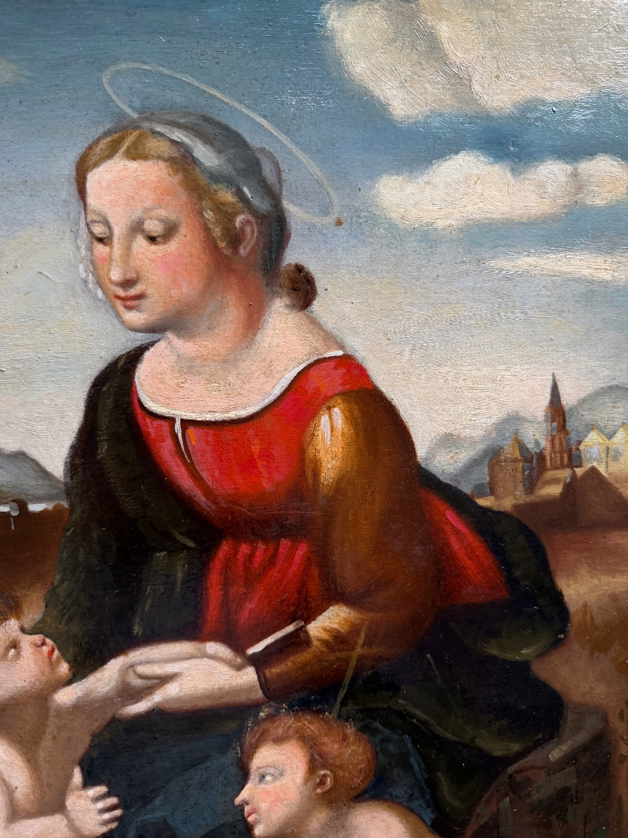  Décorative huile sur panneau , époque XIXème " Le Mariage de la Vierge" , par Raphael en 1504 -photo-4