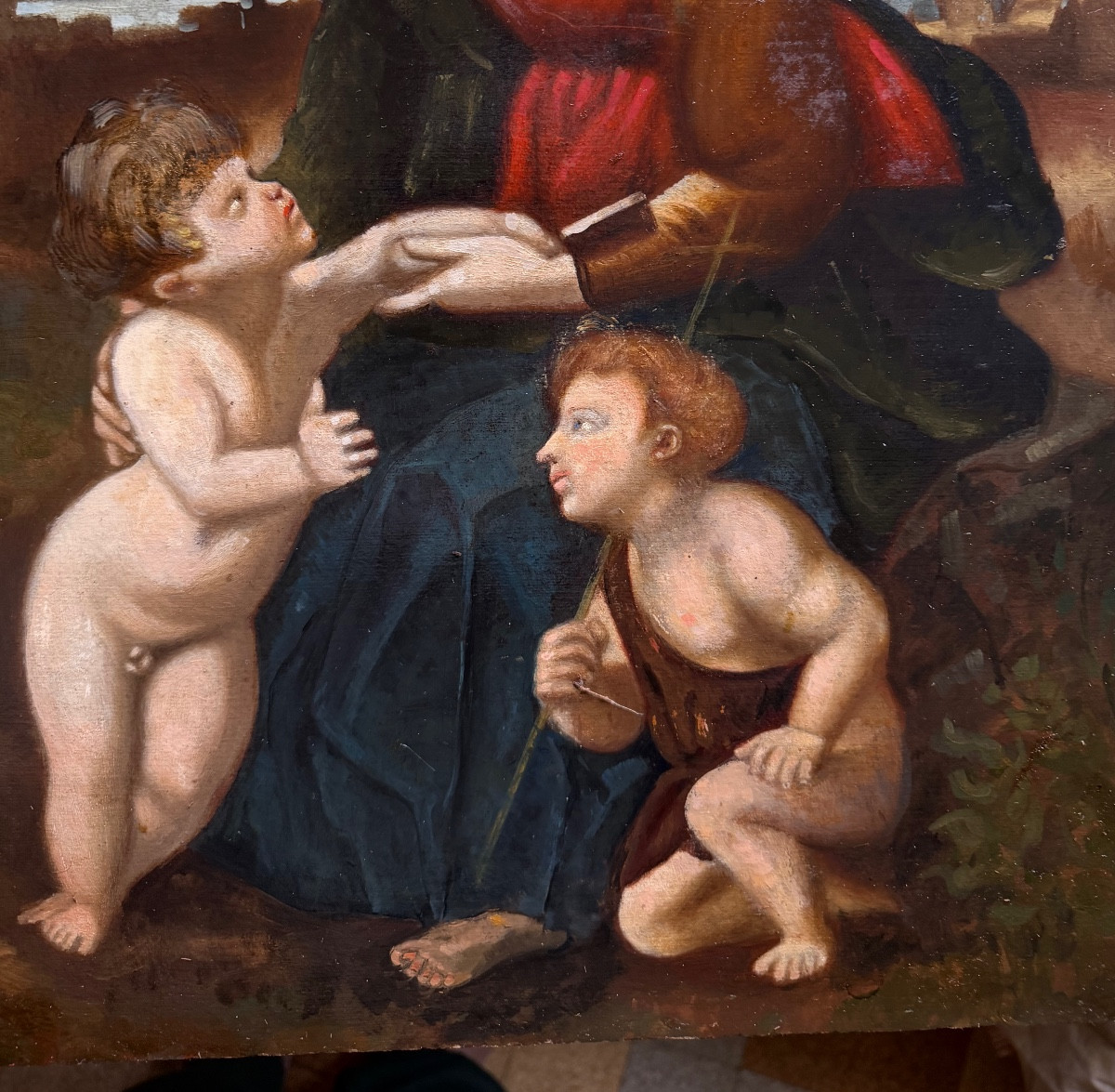  Décorative huile sur panneau , époque XIXème " Le Mariage de la Vierge" , par Raphael en 1504 -photo-1