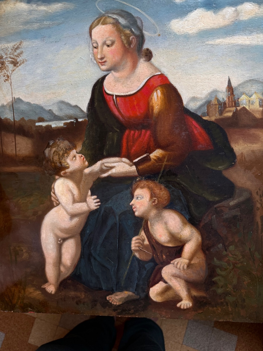  Décorative huile sur panneau , époque XIXème " Le Mariage de la Vierge" , par Raphael en 1504 -photo-2