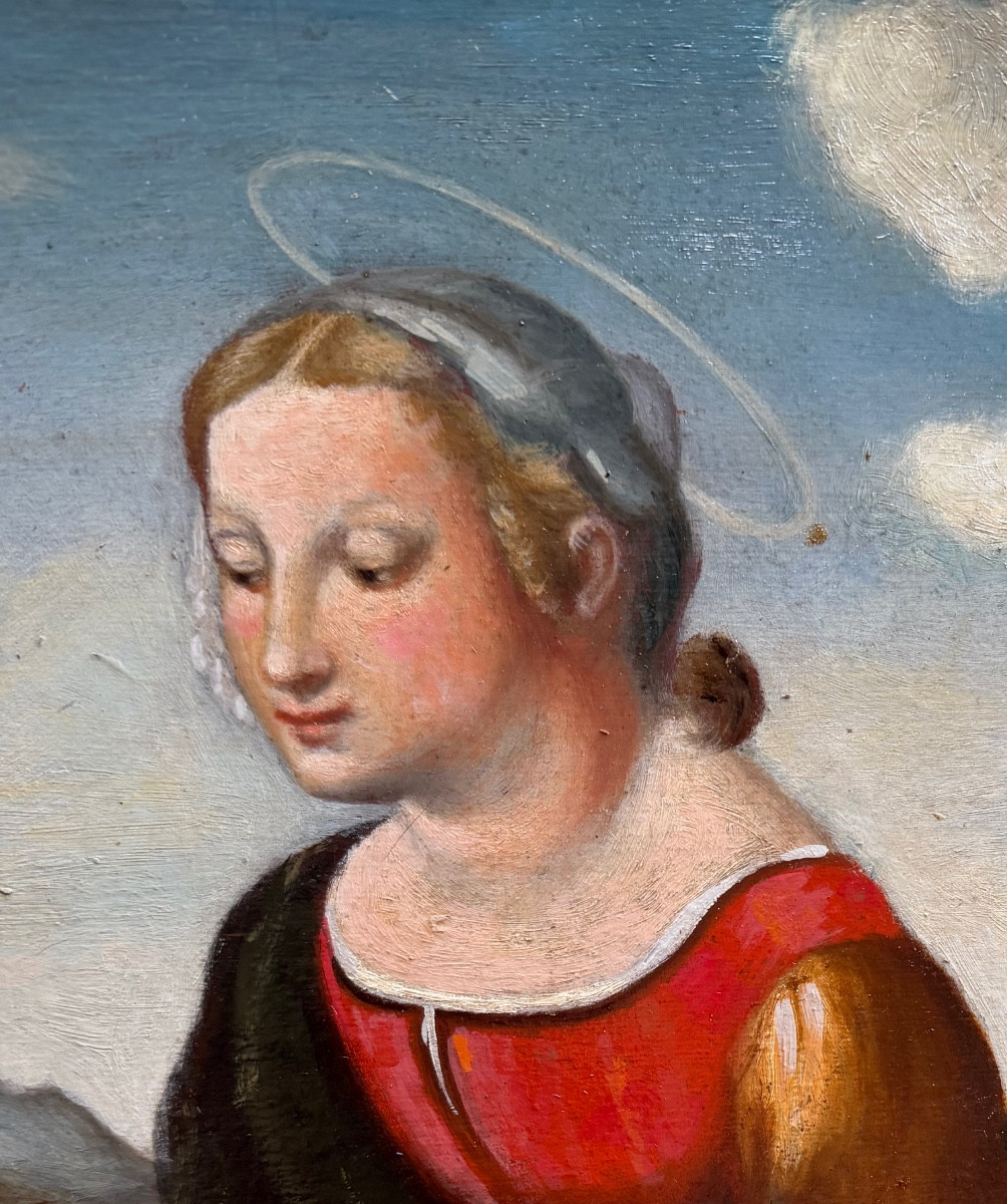  Décorative huile sur panneau , époque XIXème " Le Mariage de la Vierge" , par Raphael en 1504 -photo-5