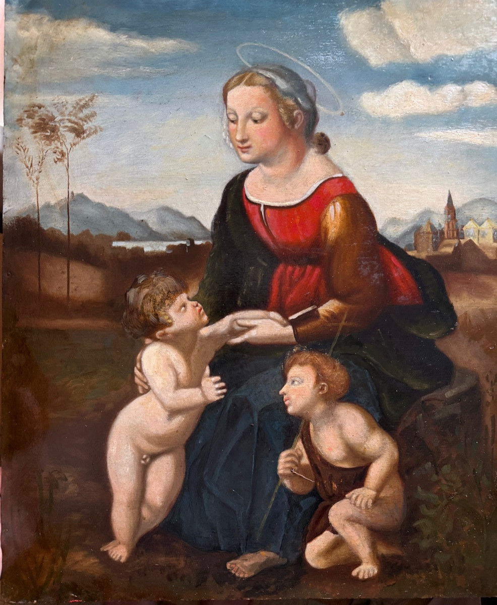  Décorative huile sur panneau , époque XIXème " Le Mariage de la Vierge" , par Raphael en 1504 