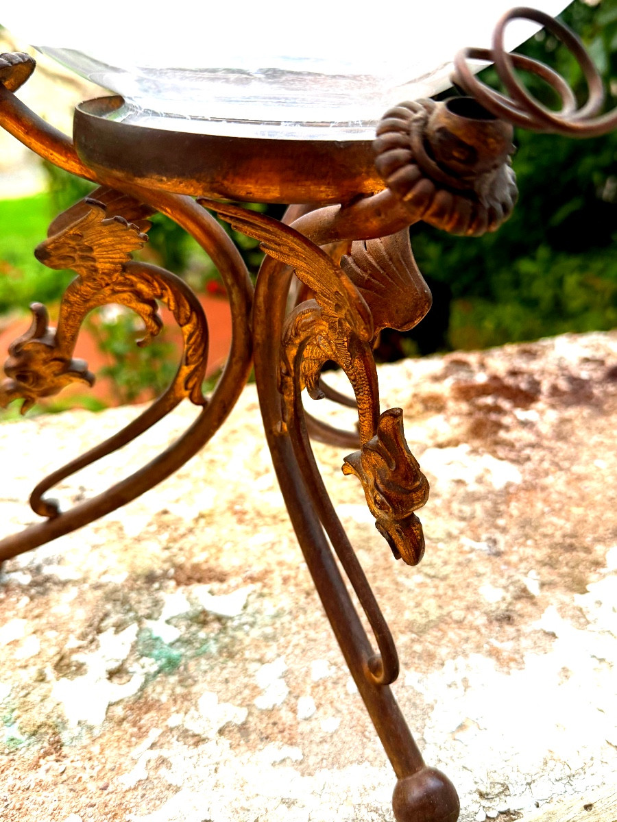  Rare Aquarium bocal  gravé sur piètement tripode en bronze doré , d'époque Napoléon III-photo-2