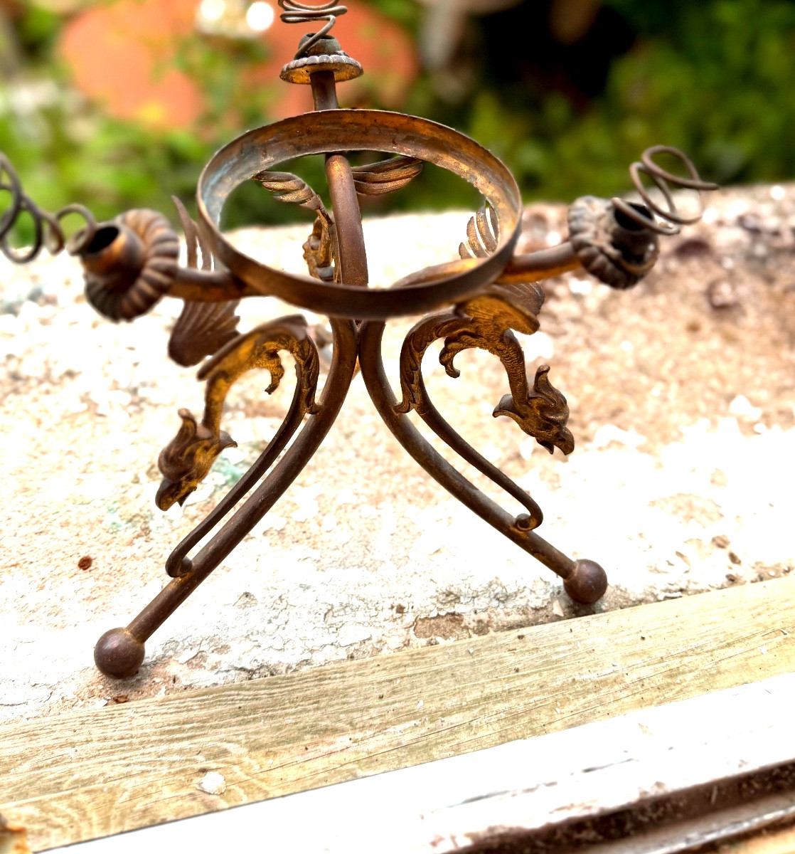  Rare Aquarium bocal  gravé sur piètement tripode en bronze doré , d'époque Napoléon III-photo-2