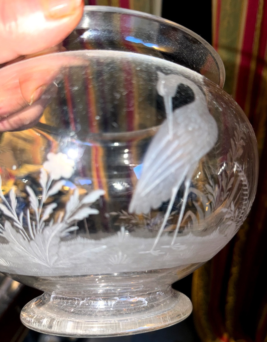  Rare Aquarium bocal  gravé sur piètement tripode en bronze doré , d'époque Napoléon III-photo-6