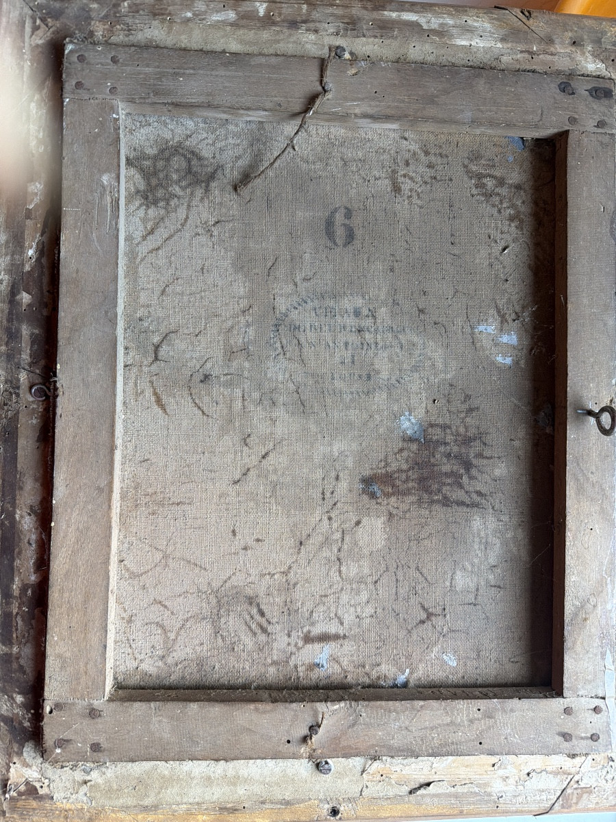 La retenue d'eau et le moulin dans la montagne , paysage Romantique H/t. encadrée début XIXème -photo-5