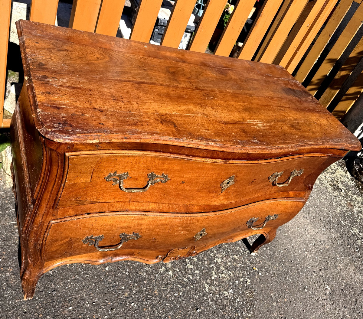  Louis XV Provincial Chest Of Drawers, Fruitwood, Curved On All Sides, 18th Century, 2 Drawers-photo-3