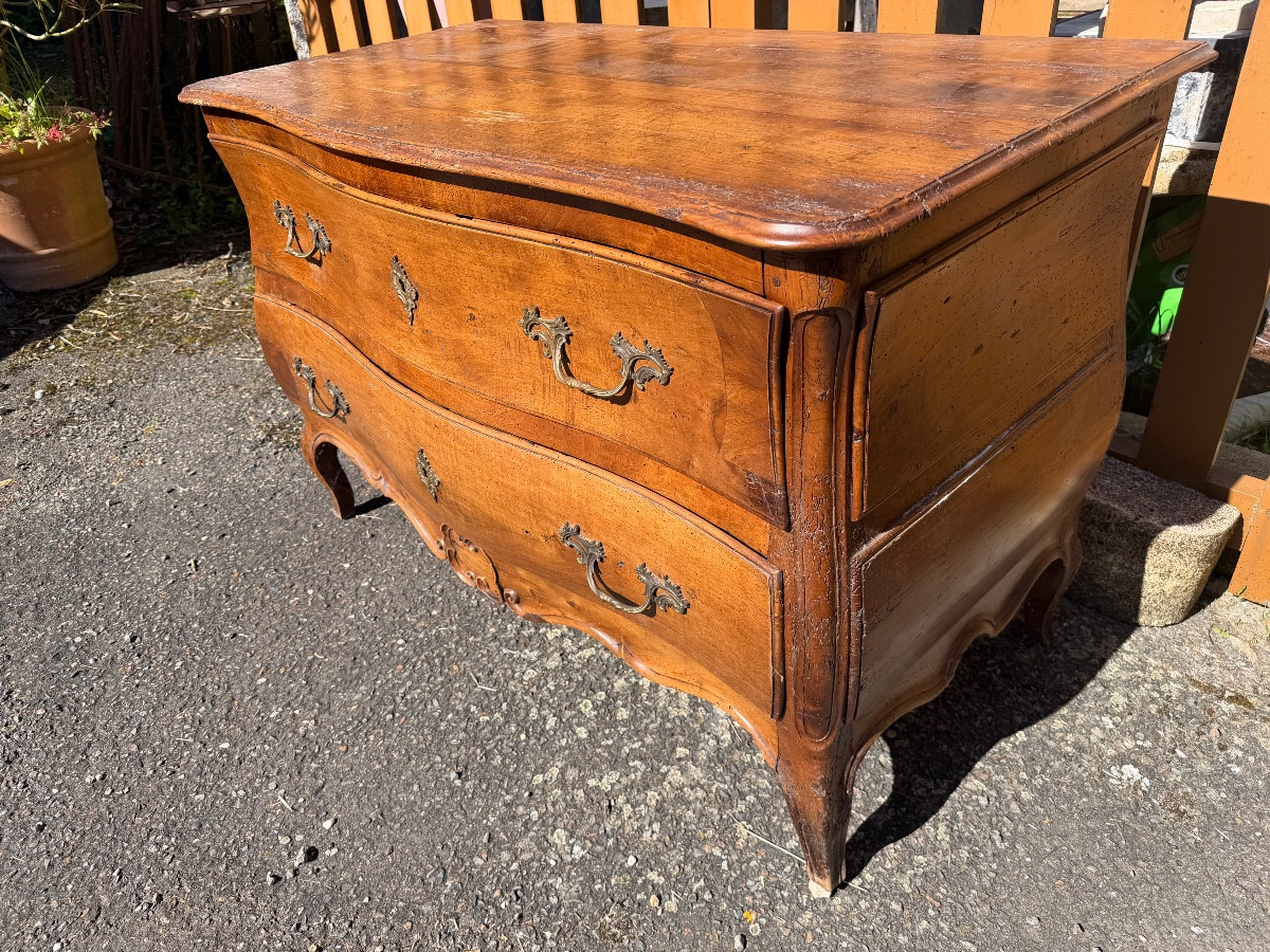  Louis XV Provincial Chest Of Drawers, Fruitwood, Curved On All Sides, 18th Century, 2 Drawers-photo-6