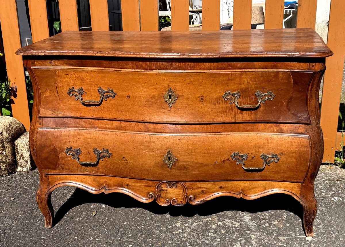  Louis XV Provincial Chest Of Drawers, Fruitwood, Curved On All Sides, 18th Century, 2 Drawers