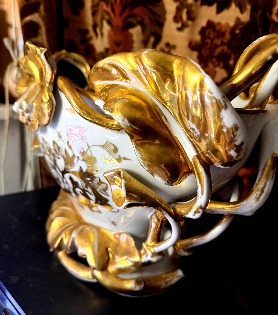 Important beau vase ,dit de mariage en porcelaine blanche dorée a l'or vif ,ép ; Louis Philippe-photo-4