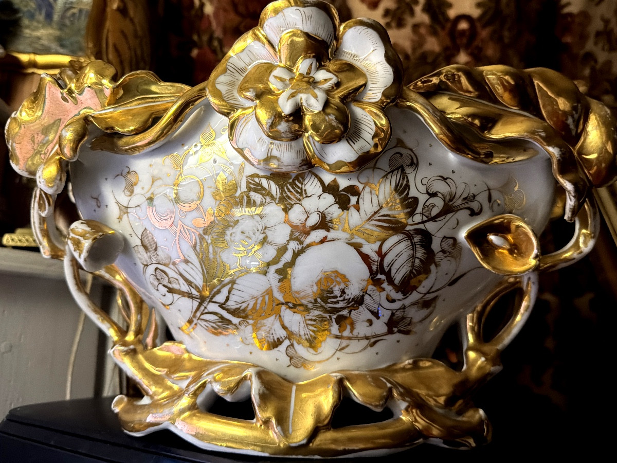 Important beau vase ,dit de mariage en porcelaine blanche dorée a l'or vif ,ép ; Louis Philippe-photo-7