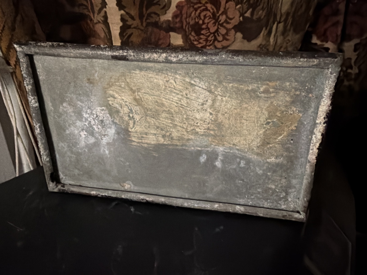 Curious Zinc Box With Compartmentalized Curved-edge Lid: Louis XVI, Patina Of Time-photo-1