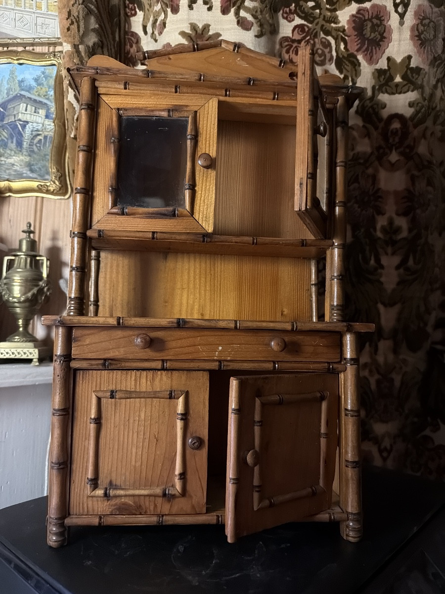Buffet Deux Corps De Poupée ,pine And Blond Walnut Top Glazed, Bottom 1 Drawer Double Bamboo Doors-photo-2