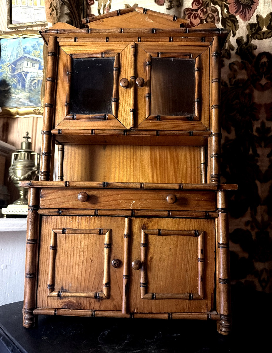 Buffet Deux Corps De Poupée ,pine And Blond Walnut Top Glazed, Bottom 1 Drawer Double Bamboo Doors-photo-4