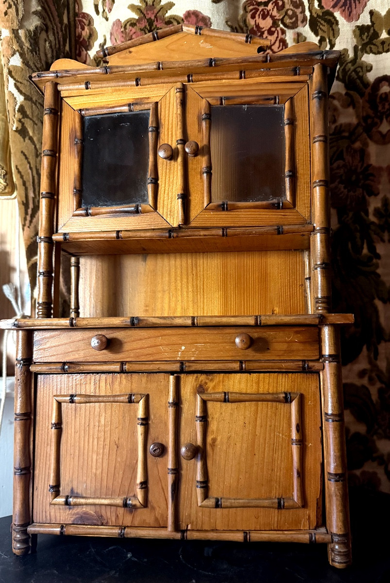 Buffet Deux Corps De Poupée ,pine And Blond Walnut Top Glazed, Bottom 1 Drawer Double Bamboo Doors-photo-6