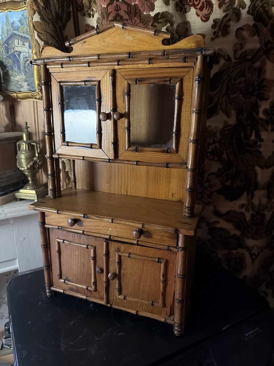Buffet Deux Corps De Poupée ,pine And Blond Walnut Top Glazed, Bottom 1 Drawer Double Bamboo Doors-photo-7