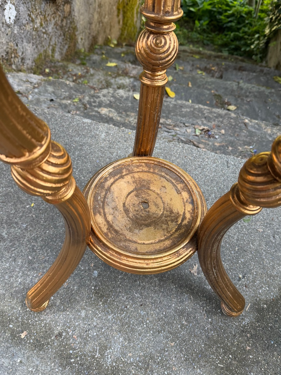Precious Living-room Pot-holder Pedestal Table, D-finish Wood Tripod Legs, Agate Top And Braces-photo-1