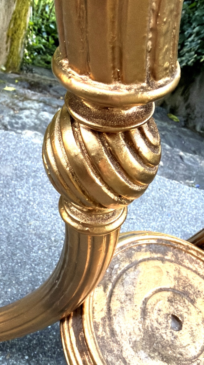 Precious Living-room Pot-holder Pedestal Table, D-finish Wood Tripod Legs, Agate Top And Braces-photo-3