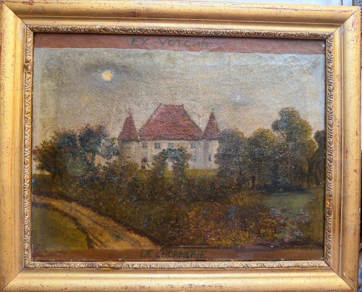 Grand Ex-Voto encadré, d'époque Louis Philippe encadré :"De L'Hormerie" , Château daté de  1840-photo-2