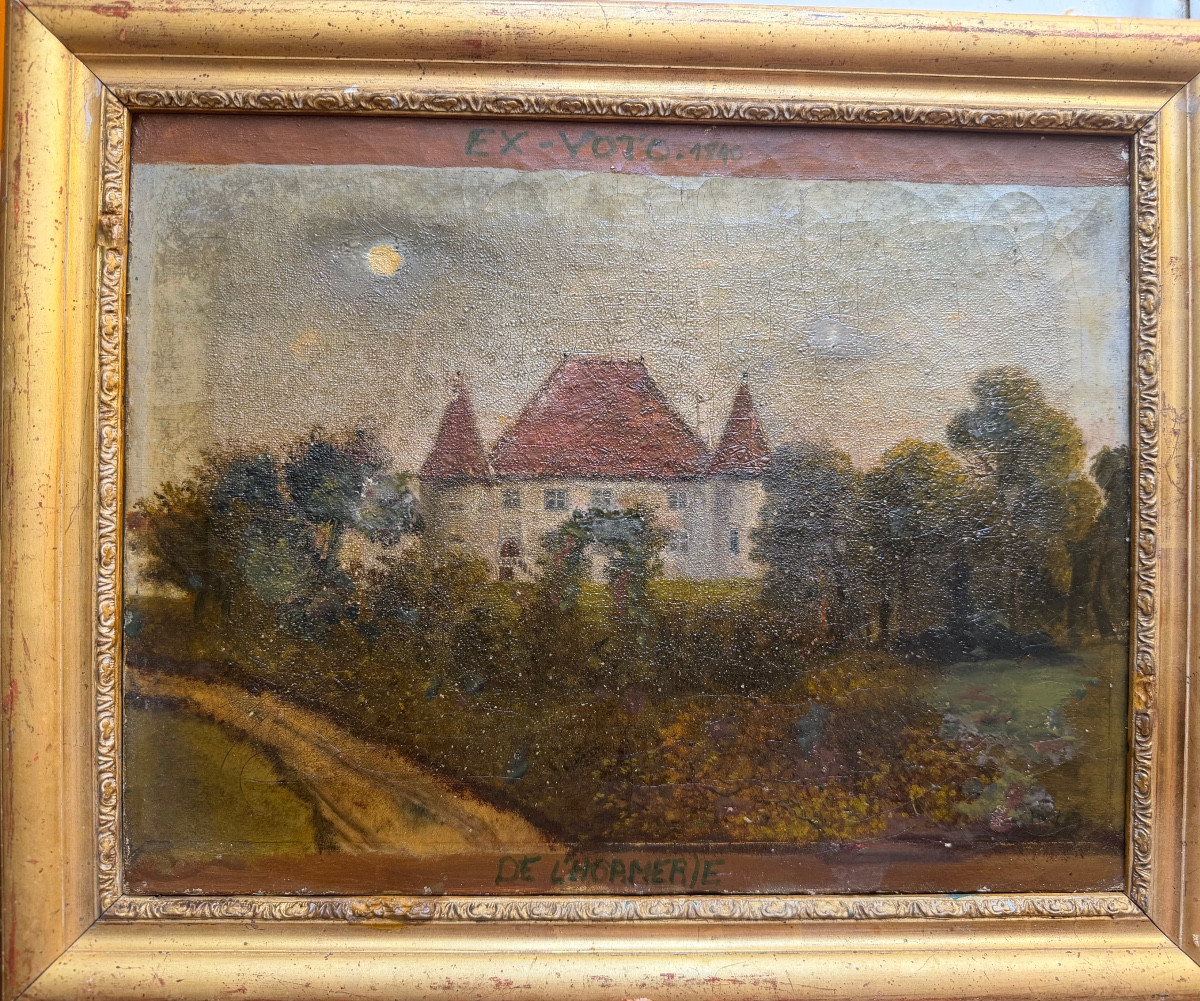 Grand Ex-Voto encadré, d'époque Louis Philippe encadré :"De L'Hormerie" , Château daté de  1840-photo-6
