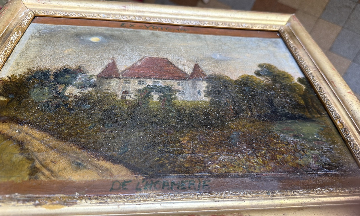 Grand Ex-Voto encadré, d'époque Louis Philippe encadré :"De L'Hormerie" , Château daté de  1840-photo-7