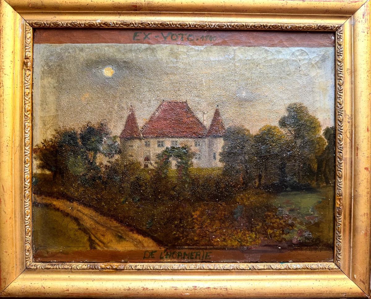 Grand Ex-Voto encadré, d'époque Louis Philippe encadré :"De L'Hormerie" , Château daté de  1840