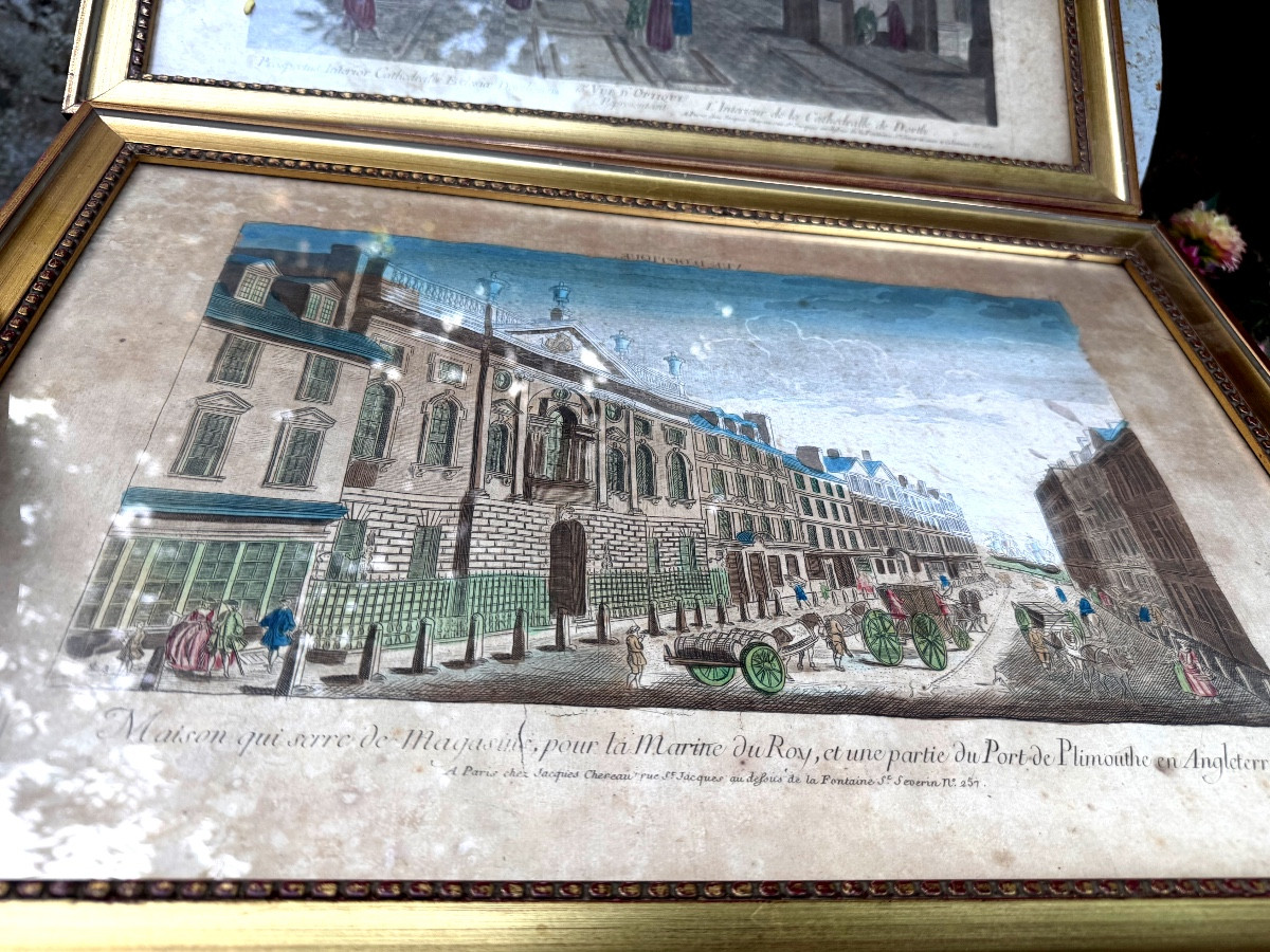Pair Of Well-framed 18th Century Colored Optical Views Of English Monuments-photo-2