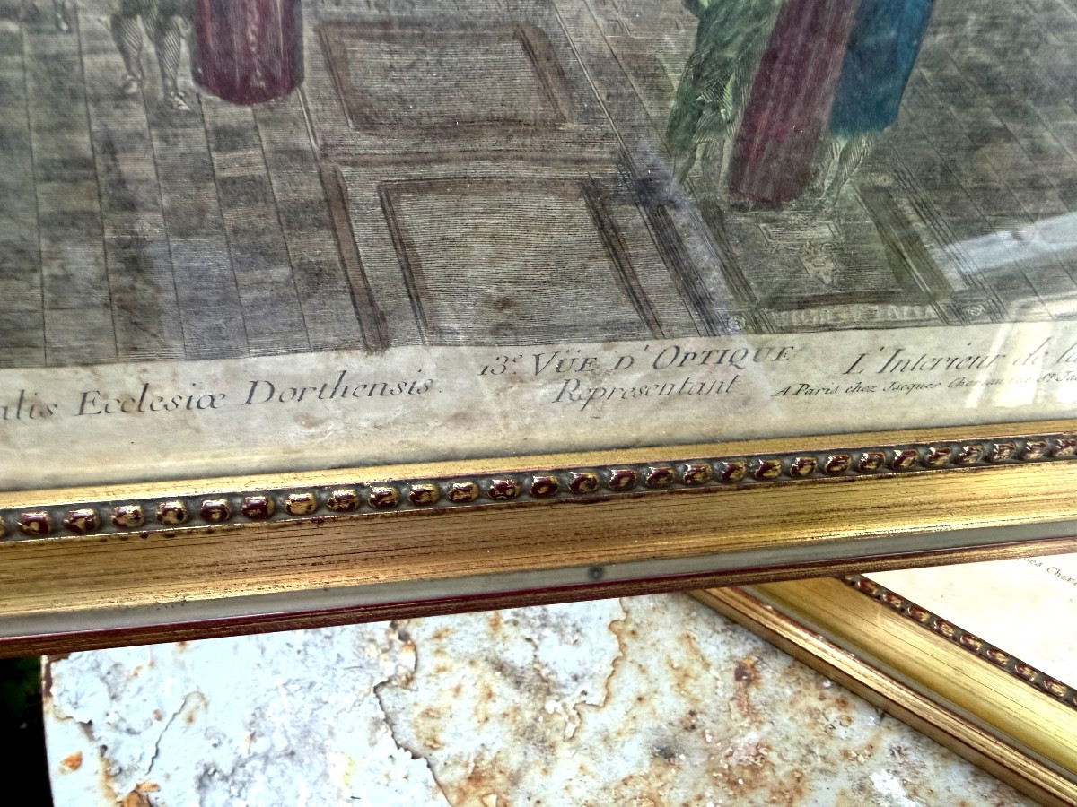 Pair Of Well-framed 18th Century Colored Optical Views Of English Monuments-photo-3