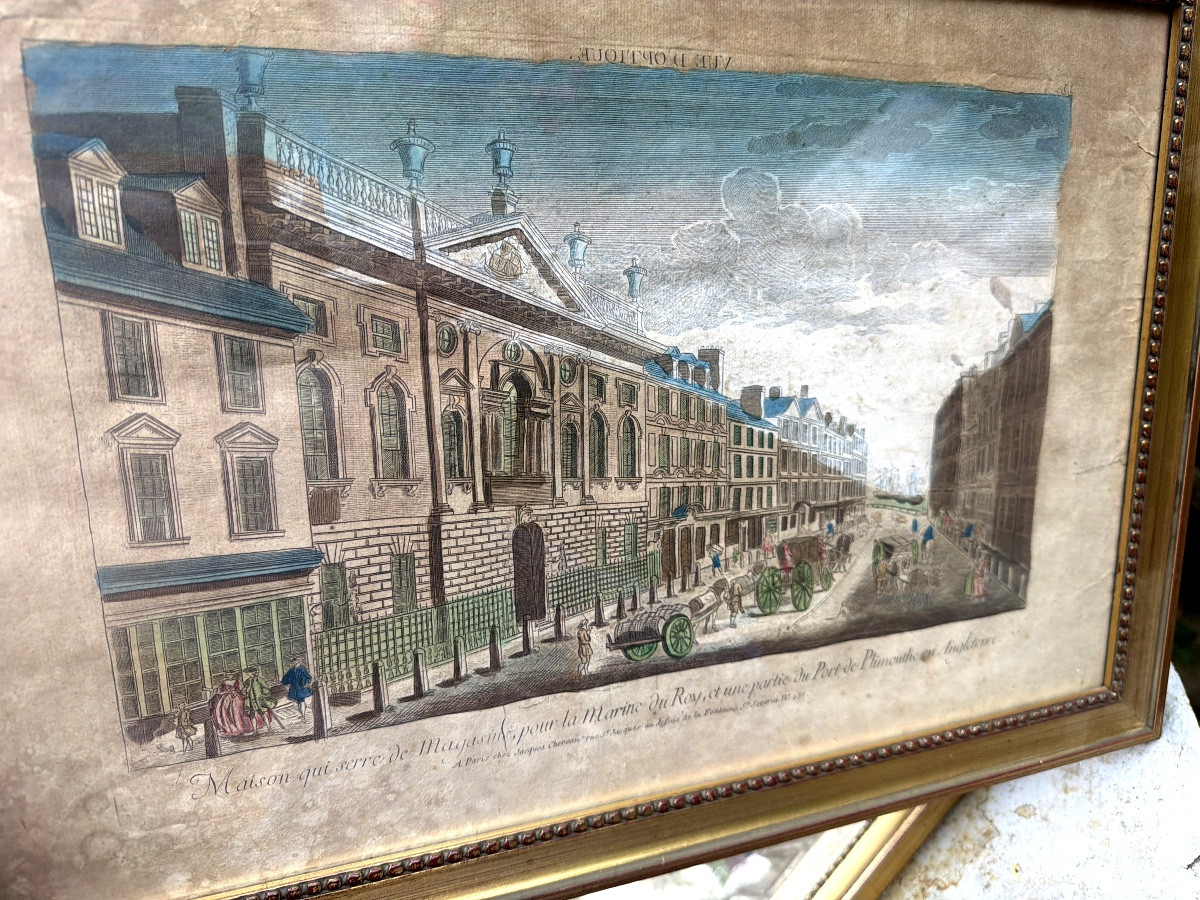 Pair Of Well-framed 18th Century Colored Optical Views Of English Monuments-photo-4