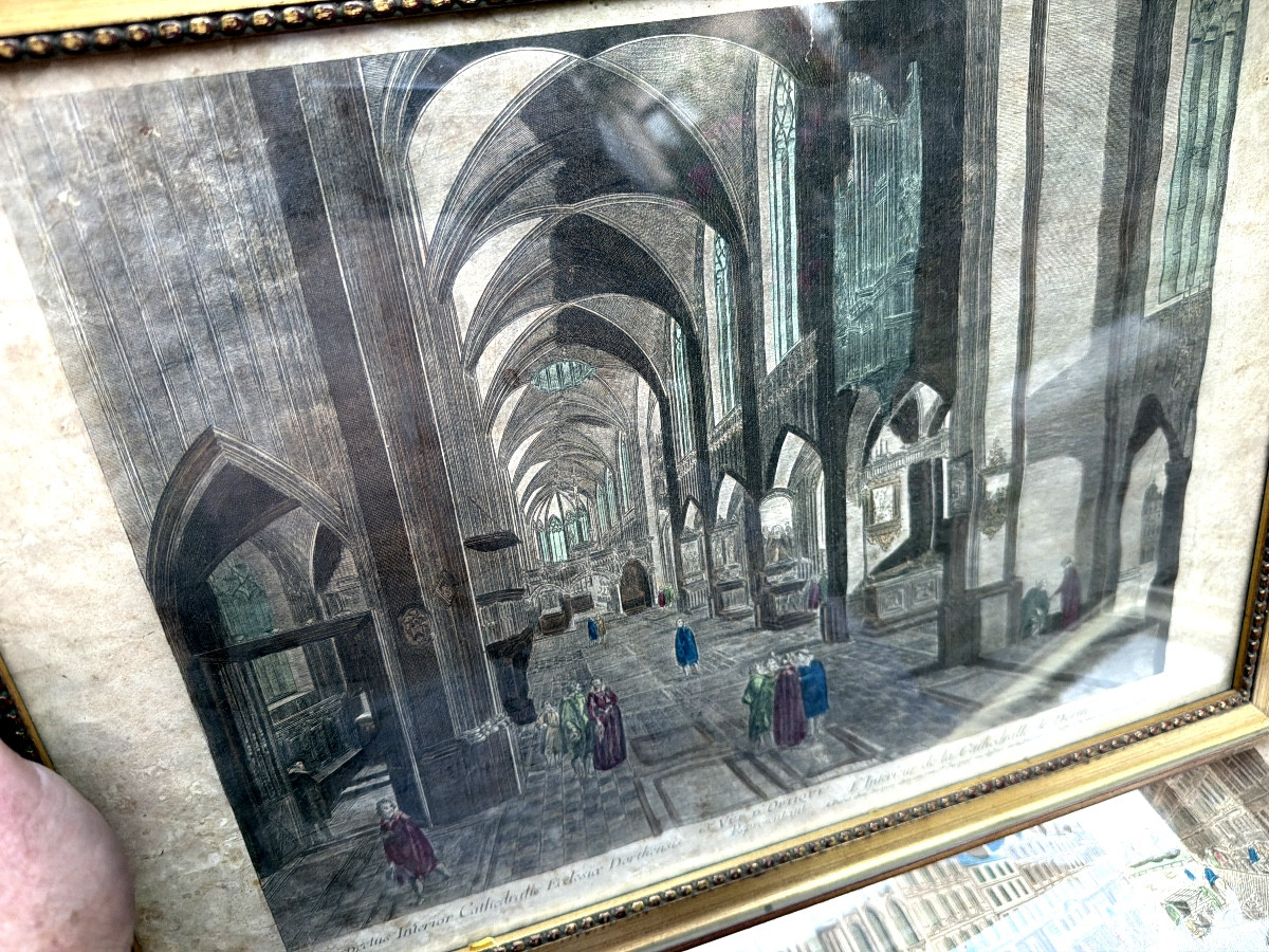 Pair Of Well-framed 18th Century Colored Optical Views Of English Monuments-photo-8