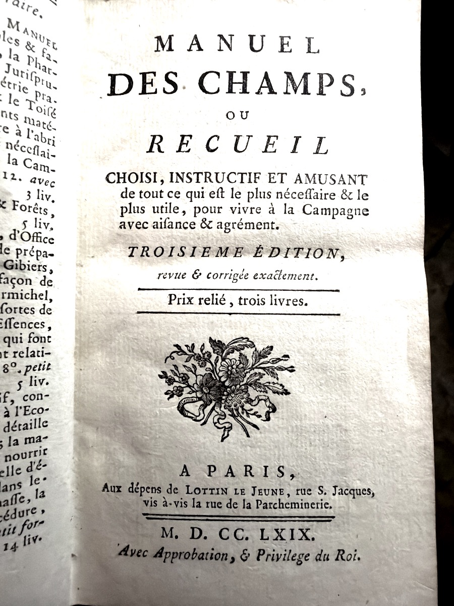 Bel exemplaire Gd In12 : Manuel des Champs (Agriculture-Chasse et Pêche),  1769. De Chanvalon-photo-3
