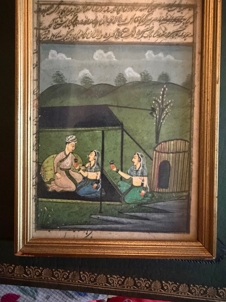 Peinture a la miniature Indienne d'une scène d'offrande  au sultan sous le dais d'un jardin XIX-photo-6