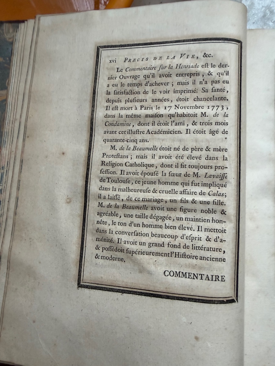 Bel exemplaire In 4. des "Commentaires sur la Henriade" de Voltaire  par Feu Mr de la Beaumelle-photo-4