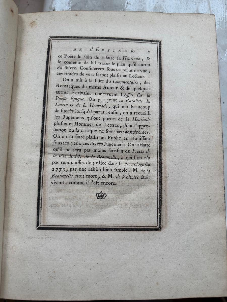 Bel exemplaire In 4. des "Commentaires sur la Henriade" de Voltaire  par Feu Mr de la Beaumelle-photo-8