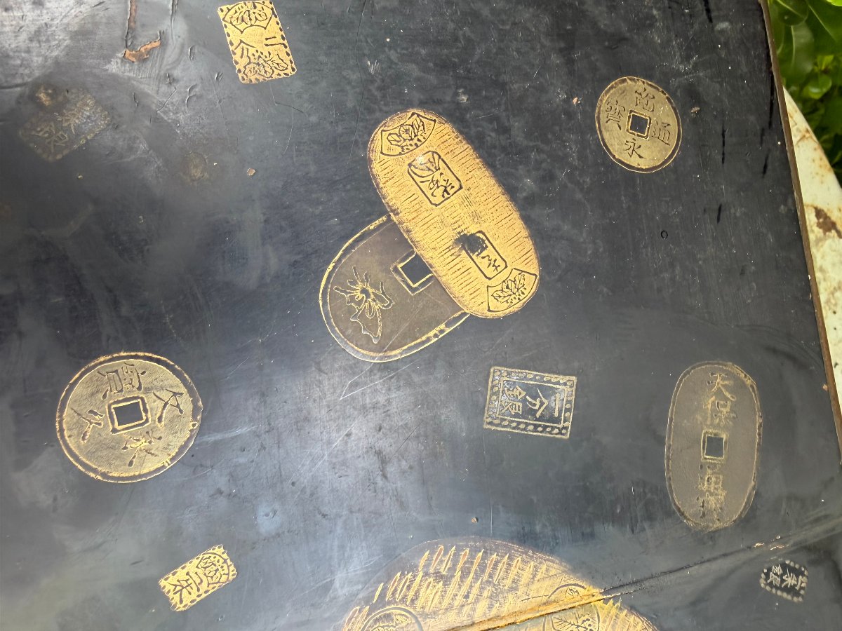 Japanese Black Lacquer Writing Desk Box Decorated With Abstract Motifs, -photo-4
