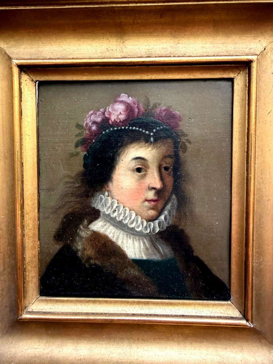Framed Portrait Of A Court Lady With Flower-adorned, Beaded Hair And A 17th-century Ruff -photo-2