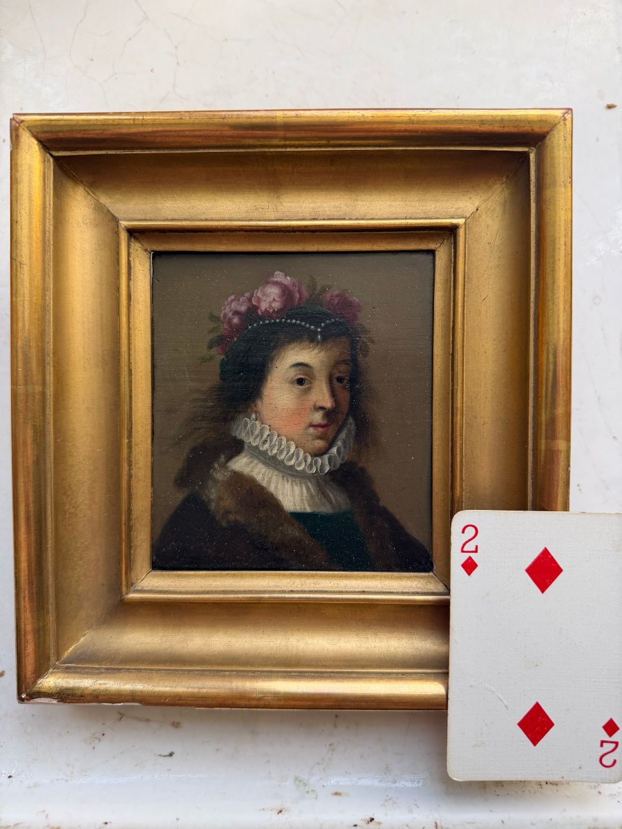 Framed Portrait Of A Court Lady With Flower-adorned, Beaded Hair And A 17th-century Ruff -photo-2