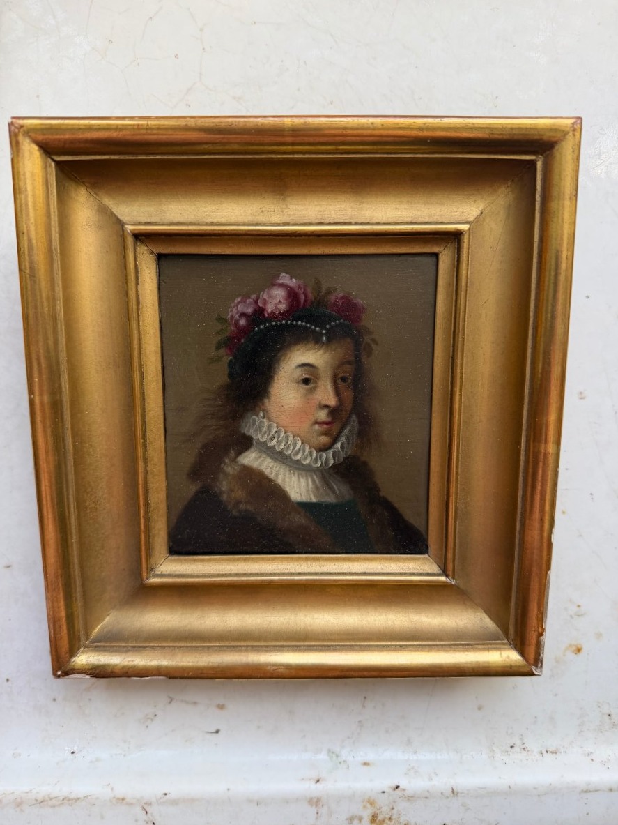Framed Portrait Of A Court Lady With Flower-adorned, Beaded Hair And A 17th-century Ruff -photo-4