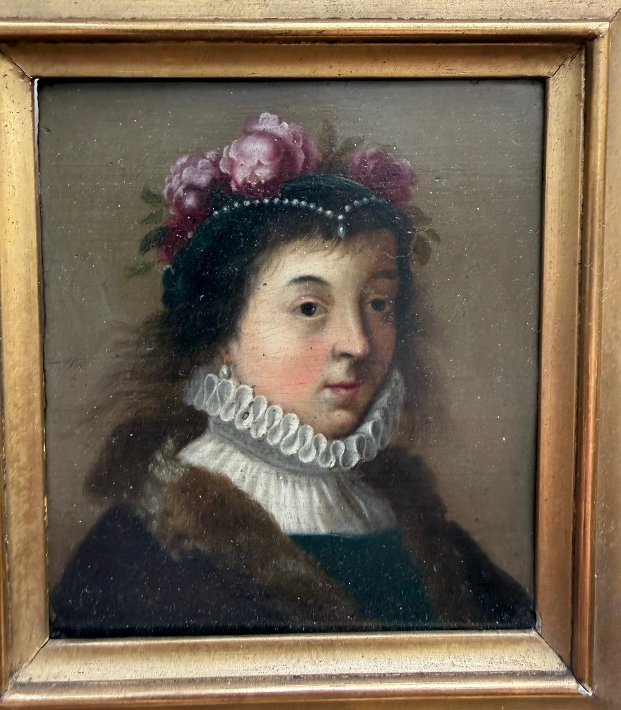 Framed Portrait Of A Court Lady With Flower-adorned, Beaded Hair And A 17th-century Ruff -photo-6